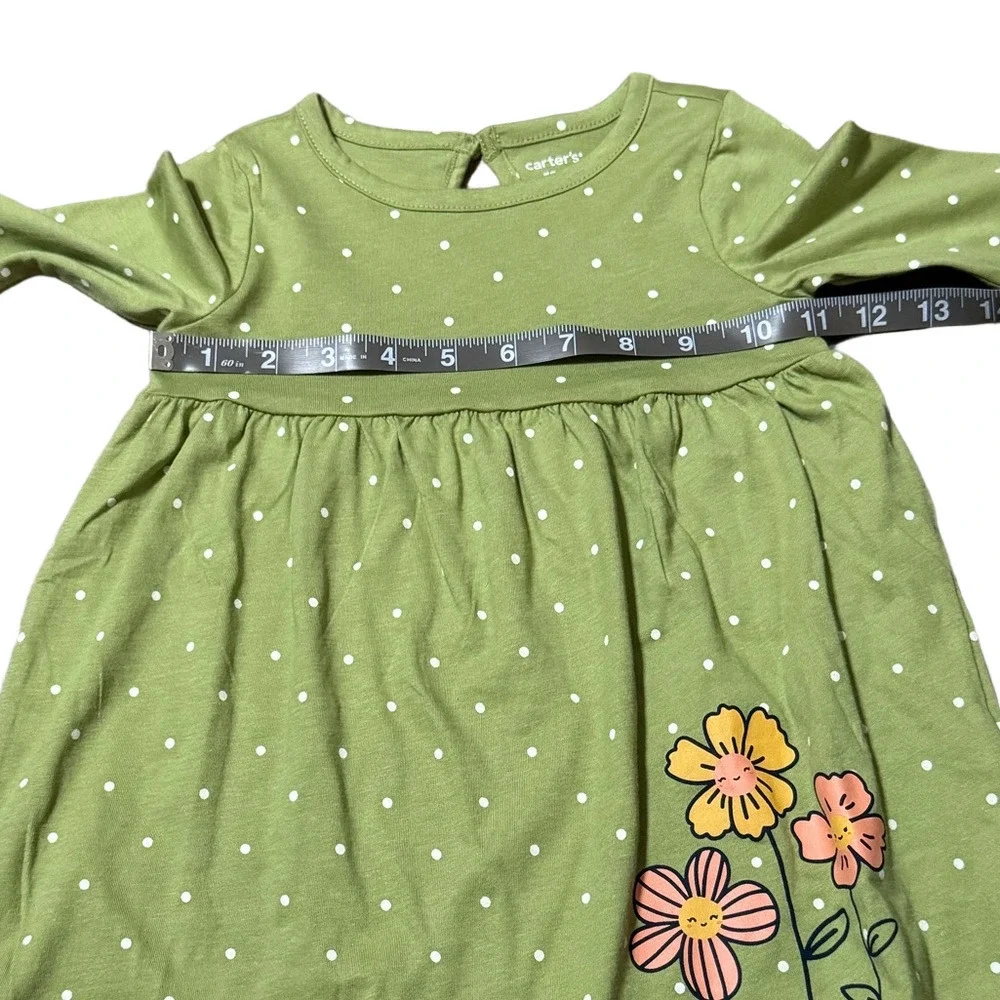 Carter’s Green Polka Dot Dress with Floral Design Cotton Girls 18 Months